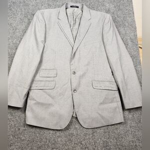Statement 44R Gray Solid Polyester Two Button Sport Coat Blazer Jacket